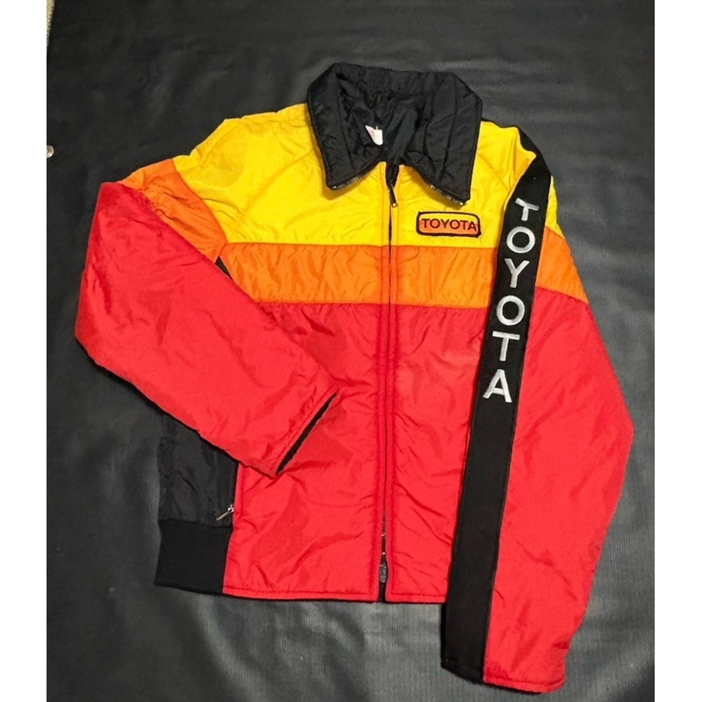 TOYOTA Vintage 70s 80s Toyotaline Red Orange Yellow racing TRD Jacket Coat M Ski